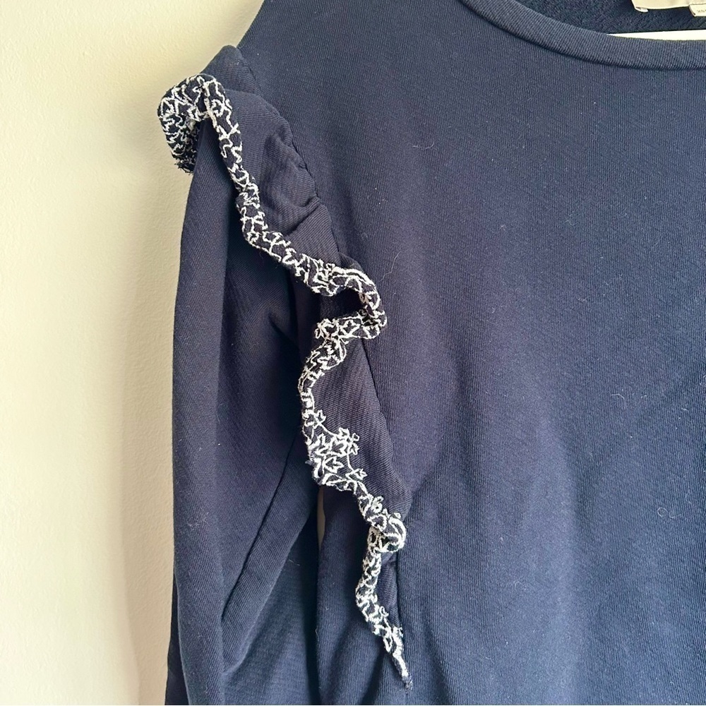 LOFT Navy Blue Top White Ruffles Long Sleeve Size XS - Picture 4 of 8